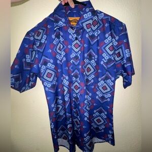Blue and Red Geometric Casual Western Wear Shirt